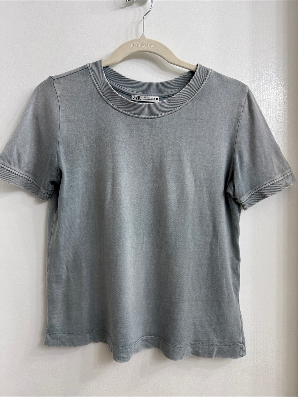 Zara Washed Grey Short-Sleeve Crewneck Tee